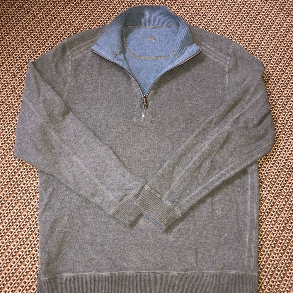Tommy Bahama Reversible Half Zip Gray Blue Pullover Casual Sweater